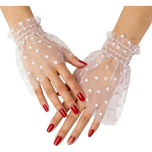 Accessories - Women's Hand Sleeves Heart Pattern White Bracelet Cuffs Lace Gloves Accessories